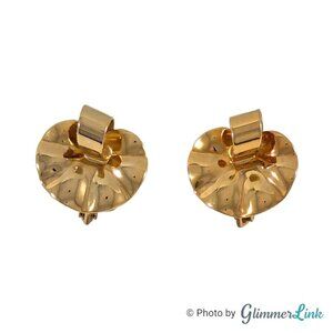 Vintage Water Lily Pad Leaf Shiny Gold Tone Stud Pierced Lever Back Earrings